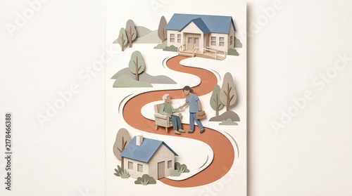 Paper illustration linking home care and a community clinic