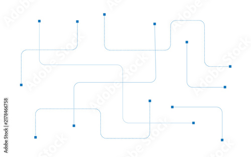 Abstract digital network background, blue circuit line pattern with nodes, minimalist tech connection vector for data science and web design