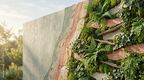 native leaves and integrated water channels in soft natural light, with clean copy space for environmental campaigns and green building designs sri lanka