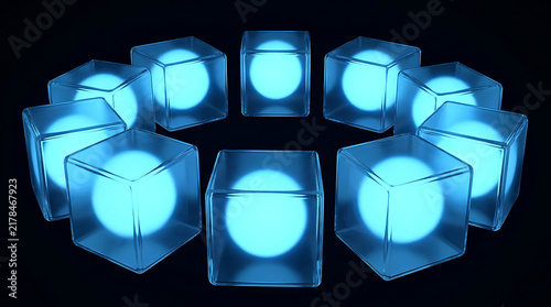 Futuristic glowing circular light bulbs arrangement illustration