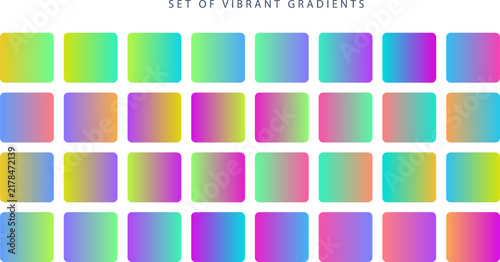 Collection of colorful vibrant gradient square shapes for graphic design and digital art isolated on transparent background