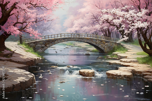 Beautiful Spring Landscape in Digital Oil Painting Style
