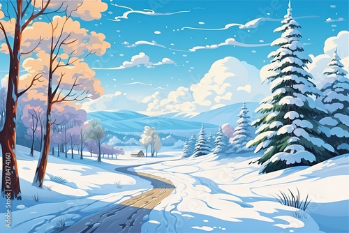 Charming Winter Lane Illuminated by Warm Sunshine