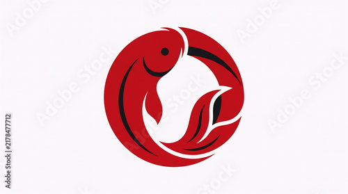 Red Koi Fish Circle Logo, Japanese Carp Yin Yang Symbol