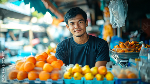 Young man poses cheerfully beside a.