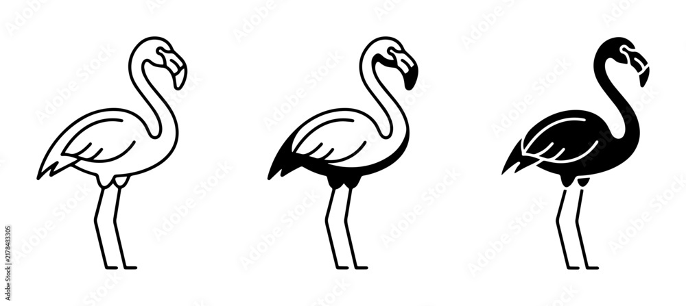Obraz premium Flamingo Icons Set, Minimalist Bird Graphics, Tropical Wildlife Vector Art