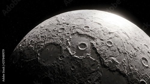 Detailed view of the moon surface with craters in deep space
