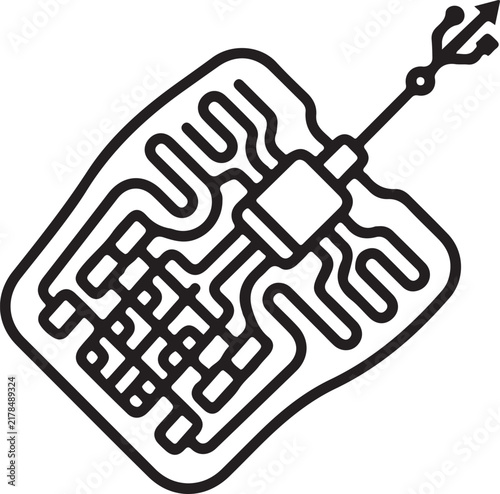 Minimalist line icon of an epidermal data electrode for flexible electronic skin and biometric medical monitoring