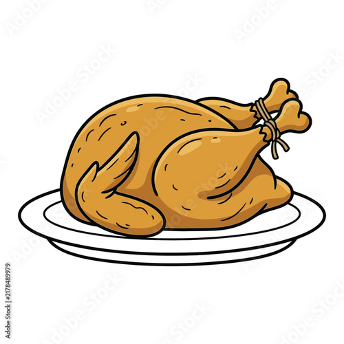 A delicious roasted whole chicken served on a white plate ready for a festive holiday dinner celebration meal