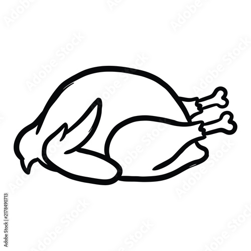 A simple black and white line drawing of a whole roasted turkey prepared for a traditional holiday dinner celebration