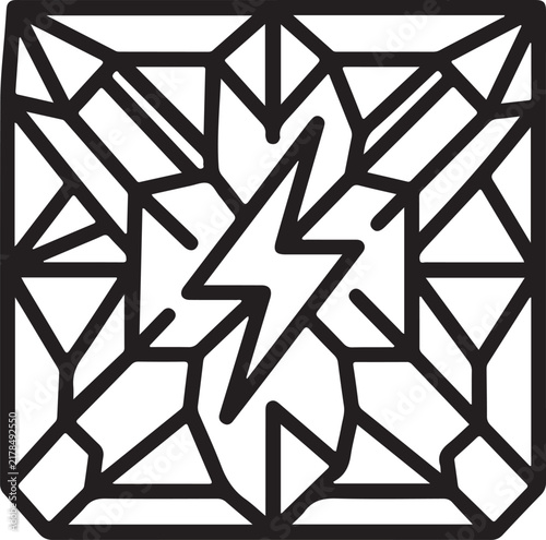 Geometric Crystalline Wattage Slab with Central Lightning Bolt Icon, Modern Minimalist Vector Logo Design