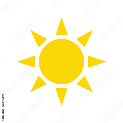 Yellow sun icon with rays on white background