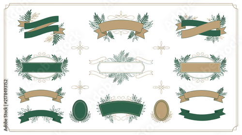 Decorative Banners with Ferns - Isolated Elements