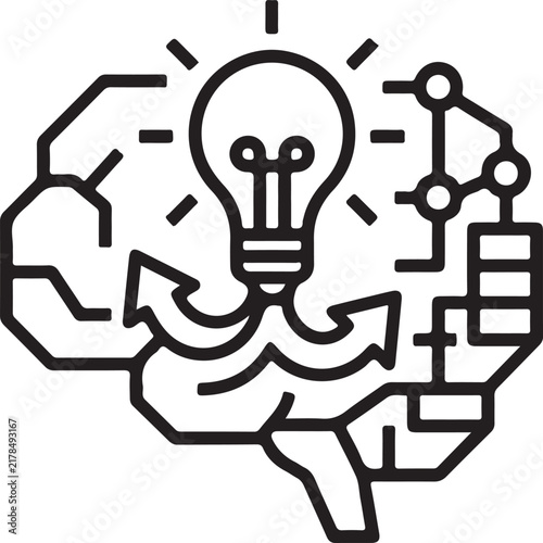 Brain icon with light bulb and neural network representing innovation, creativity, and artificial intelligence logic