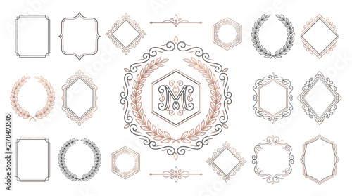 Decorative Monograms and Frames Collection Isolated Transparent Background
