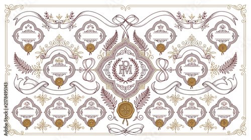 Elegant Vintage Crests and Ribbons - Isolated Design Elements