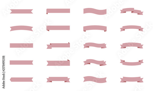 Pink Ribbon Banners Set Flat Pastel Vector Labels