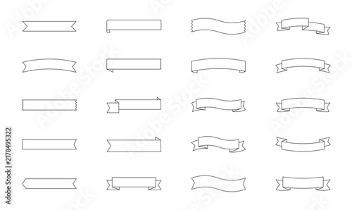 Ribbon Frames Banner Line Icon Set Blank Outline Labels