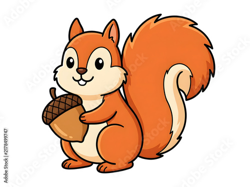 Vector squirrel holding acorn illustration, cute cartoon woodland animal