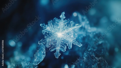 Macro Close-up of a Single Intricate Natural Snowflake Crystal