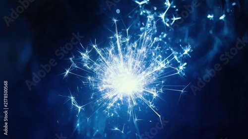 Bright Blue Sparkler Light Burst on Dark Background