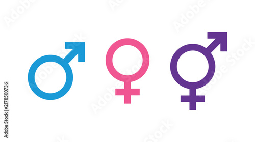 Gender symbols in blue pink and purple hues flat silhouette