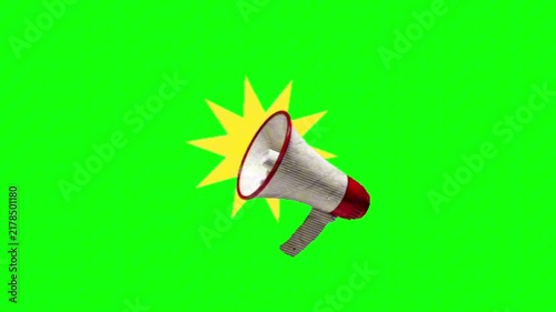 3D Megaphone Bullhorn for Announcements and Marketing Promotions on Green Background with Yellow Flash Effect 4K Rasolution