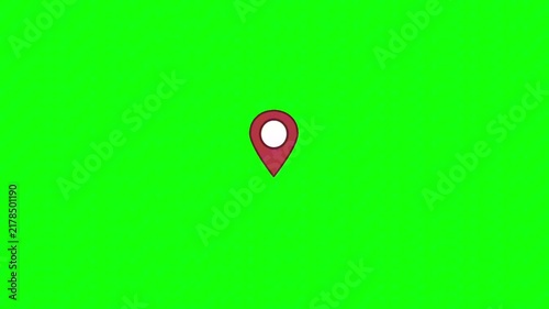 A simple, animated red and white map location pin icon appearing on a green screen background 4K Rasolution