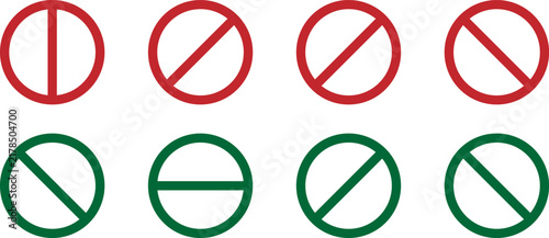 Red and Green Prohibited Sign Icons Set