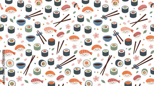 Cute Kawaii Sushi Pattern, Japanese Food, Transparent Background