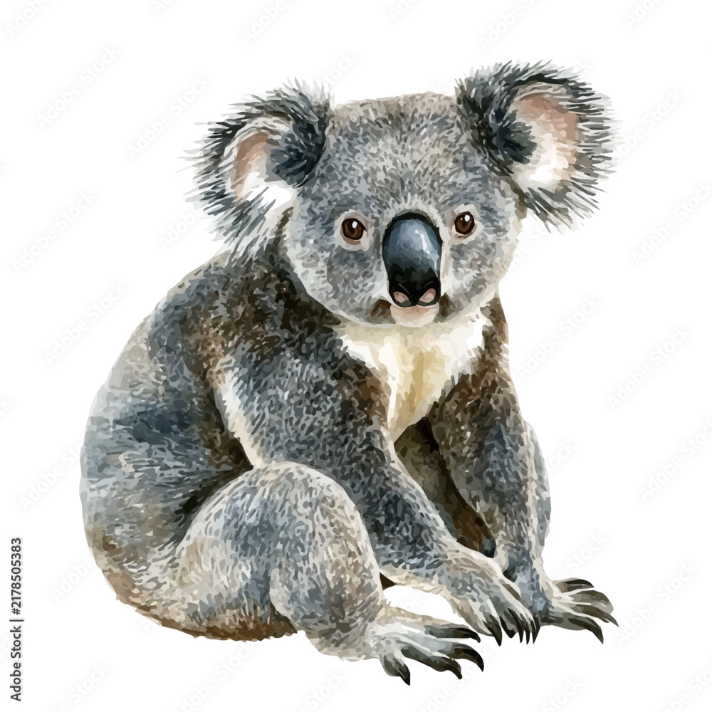 Obraz premium Detailed watercolor painting of Koala, isolated on white background