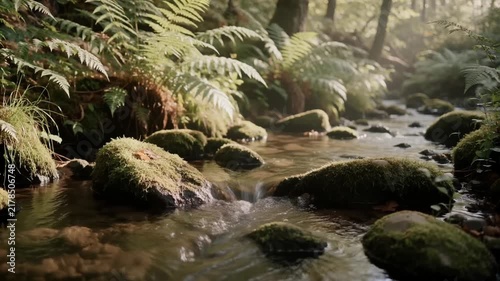 Tranquil Stream Flowing Through Lush Ferns