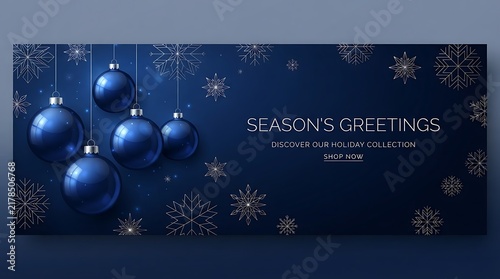 Elegant navy blue christmas background with ornaments and festive holiday greetings