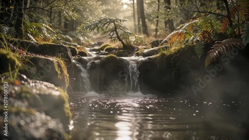 Serene Forest Stream with Gentle Waterfall