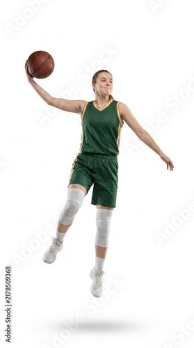Female basketball player in defensive stance