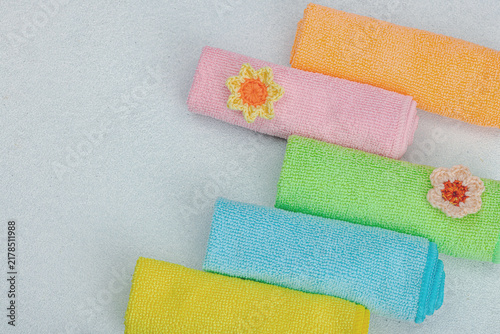 Konstfotografi Bright colorful microfiber towels for domestic chores
