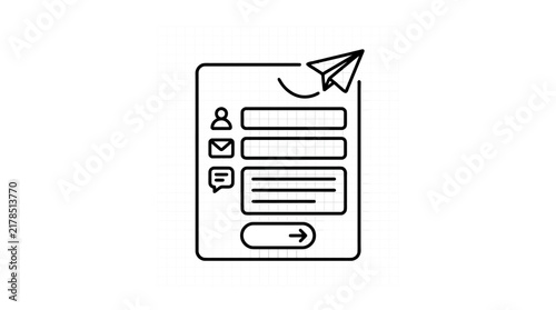 Paper airplane sending contact form on transparent background