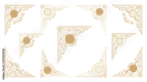 Ornate Corner Accents - Decorative Vintage Swirl Designs Isolated
