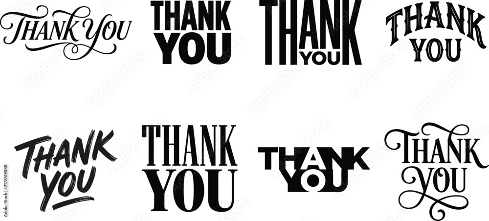 Obraz premium Collection of thank you lettering designs in various styles on a white background