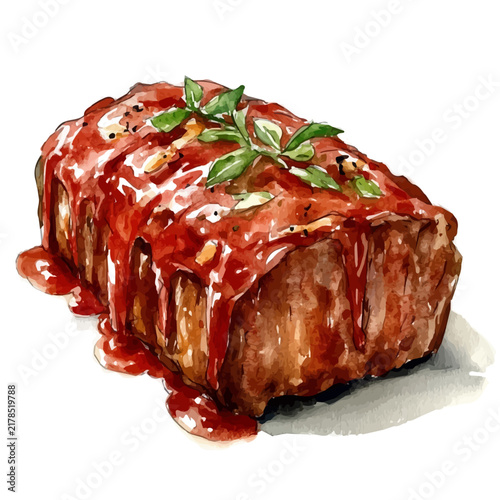 Meatloaf, isolated watercolor element on white background