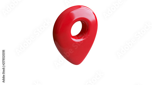 Foto Shiny red 3D map pin location marker, isolated on transparent background