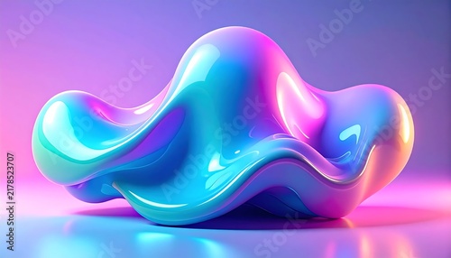 Abstract 3D rendered liquid glass sculpture glowing with neon colors.