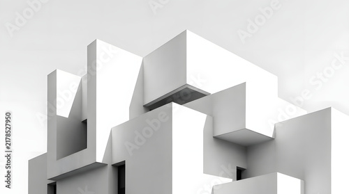 Minimalist white geometric building abstract architecture.
