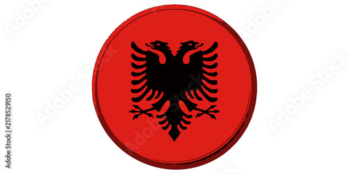 Fotografie Albanian flag round icon badge with black double headed eagle on red background
