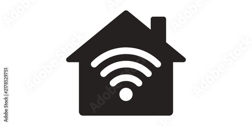 Smart home wifi icon for house internet connection and residential wireless automation network.