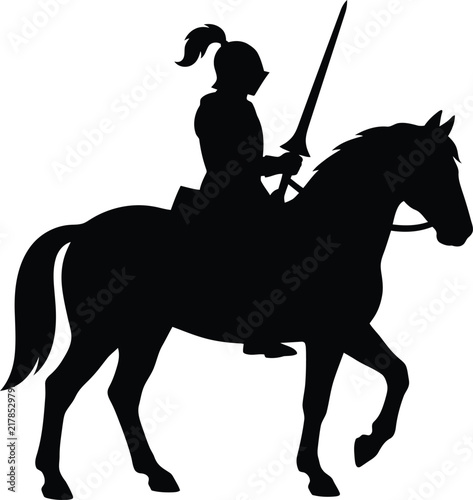 Canvastavla Knight on horse silhouette vector
