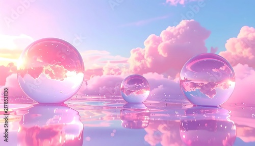 Abstract digital art with pink and blue swirls and bubbles.