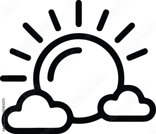 Sun Cloud Weather Forecast Summer Vacation Icon Minimal Black Outline Vector Symbol