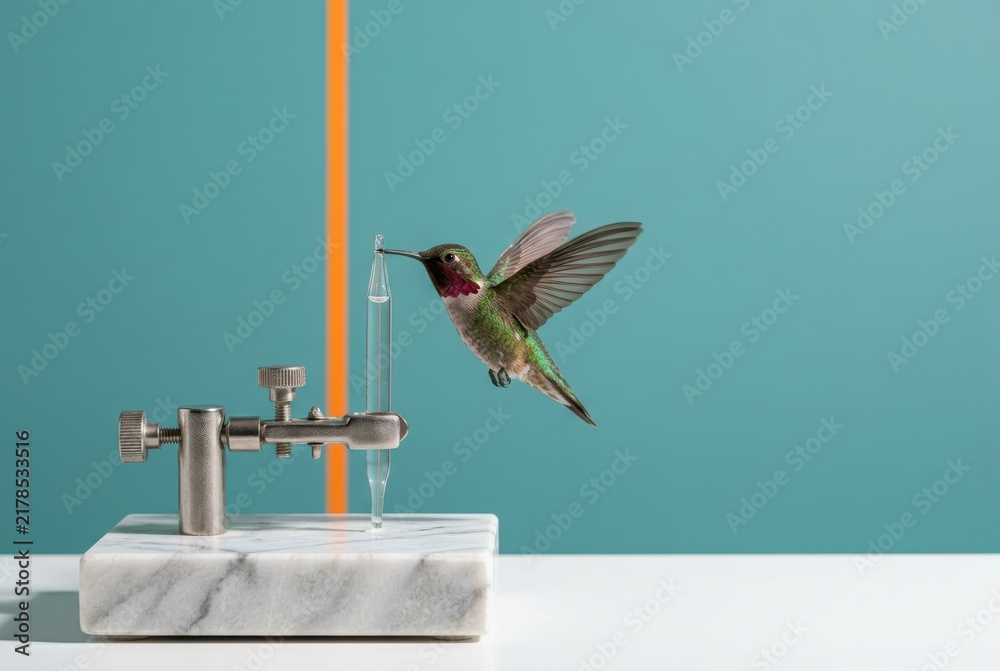 Fototapeta premium Hummingbird Balance in a Surreal Laboratory Still Life