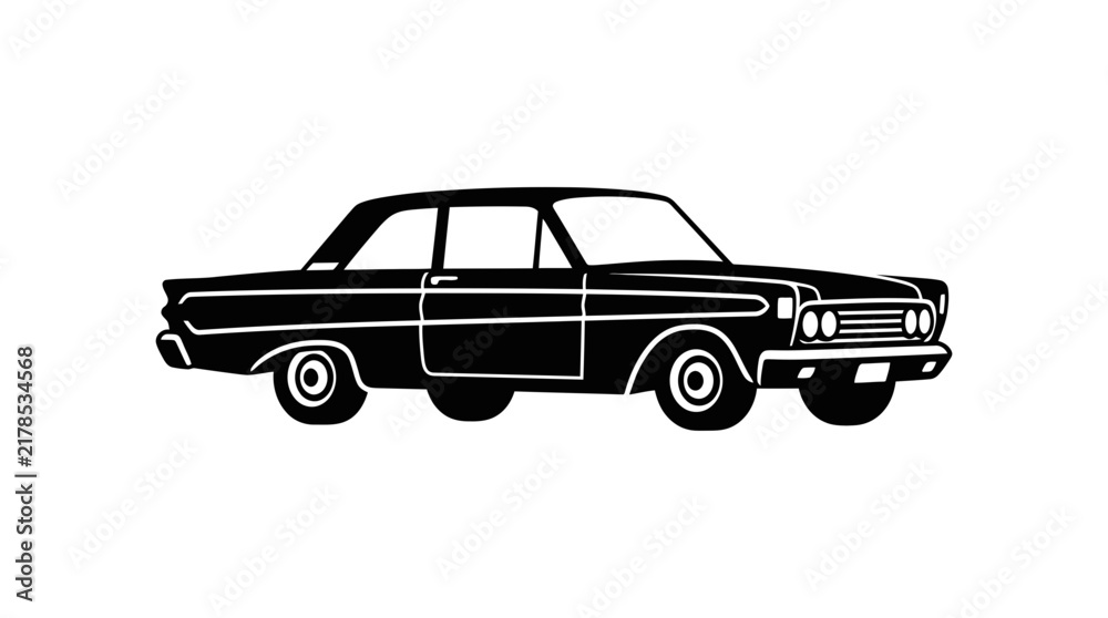 Naklejka premium Vintage classic sedan car silhouette side view.